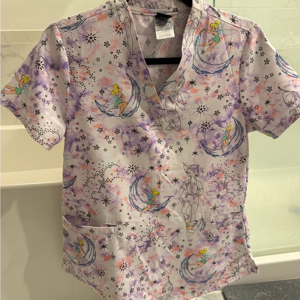 Disney Purple Tinker Bell Print Scrub Top